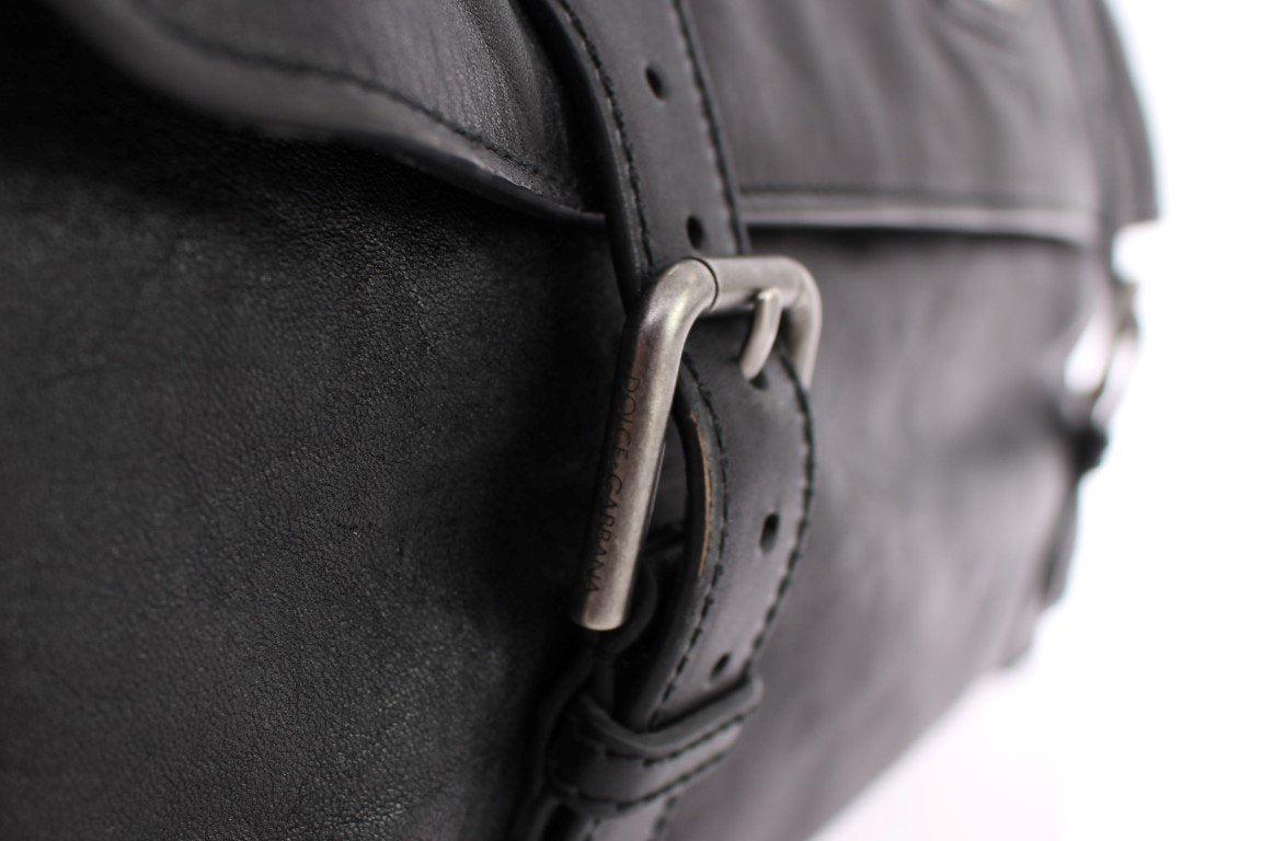 Black leather travel shoulder bag