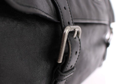 Black leather travel shoulder bag