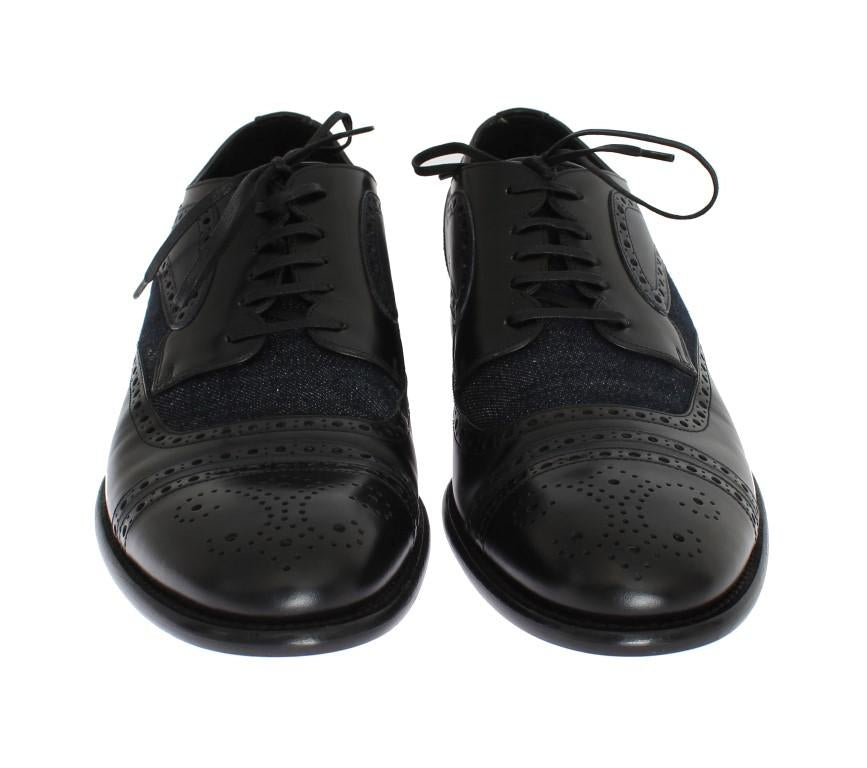 Black Leather Blue Denim Dress Formal Shoes