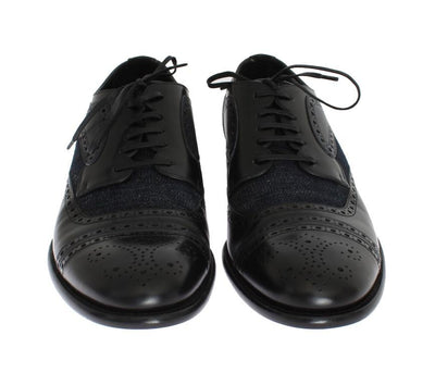 Black Leather Blue Denim Dress Formal Shoes