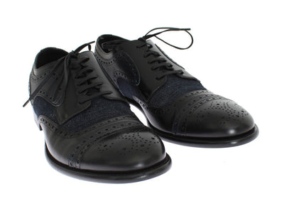 Black Leather Blue Denim Dress Formal Shoes