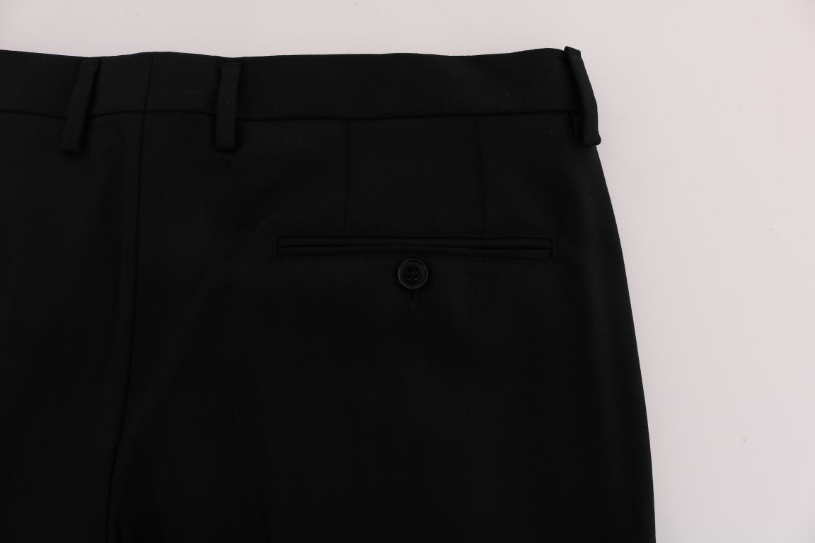 Black Striped Wool Stretch Pants