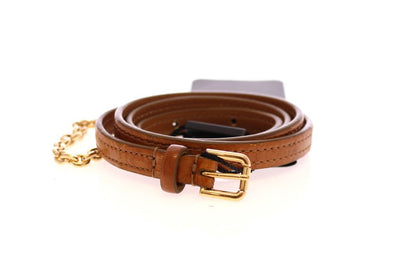 Brown Eel Leather Logo Belt