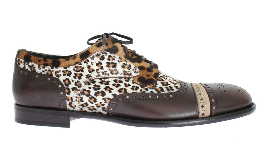 Brown Leather Pony Hair Oxford Shoes