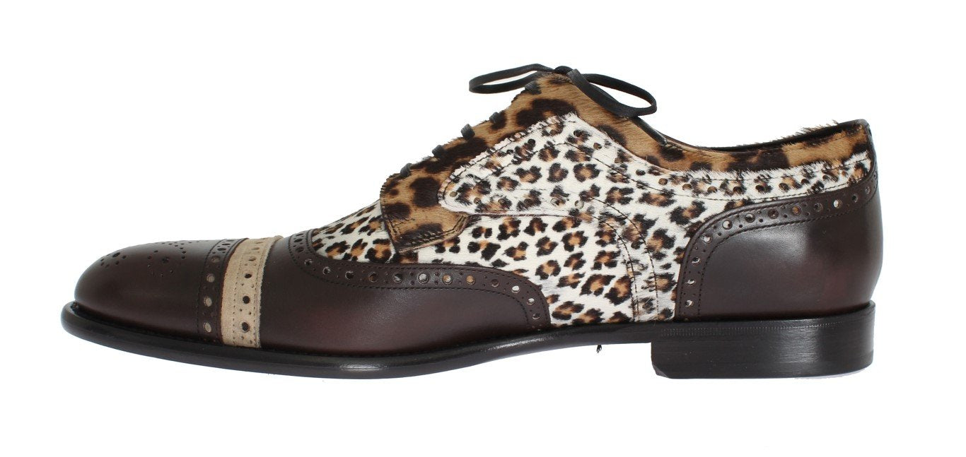 Brown Leather Pony Hair Oxford Shoes