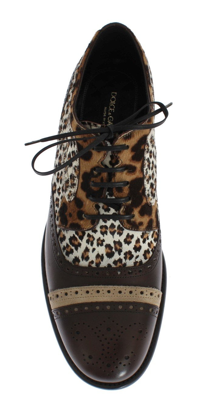 Brown Leather Pony Hair Oxford Shoes