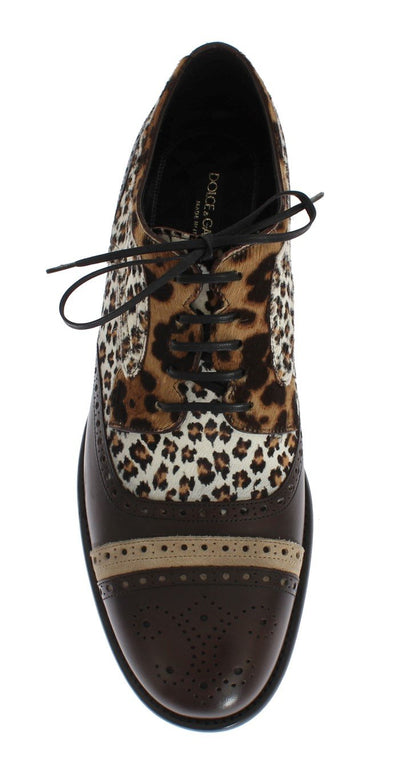 Brown Leather Pony Hair Oxford Shoes