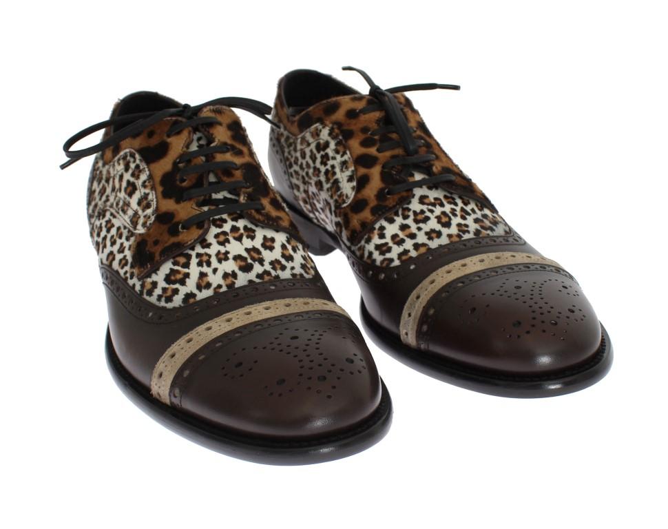 Brown Leather Pony Hair Oxford Shoes