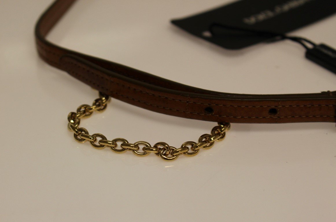 Brown Eel Leather Logo Belt