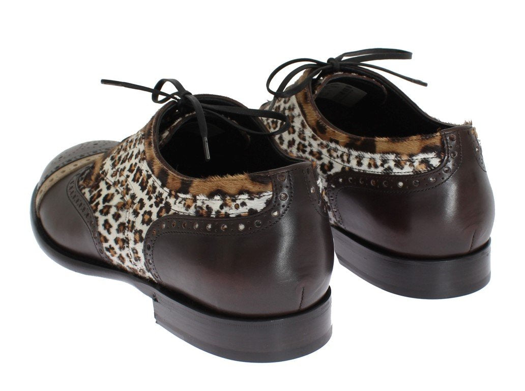 Brown Leather Pony Hair Oxford Shoes
