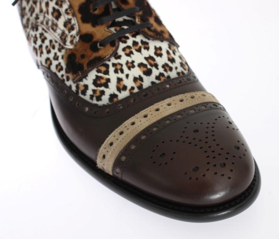 Brown Leather Pony Hair Oxford Shoes