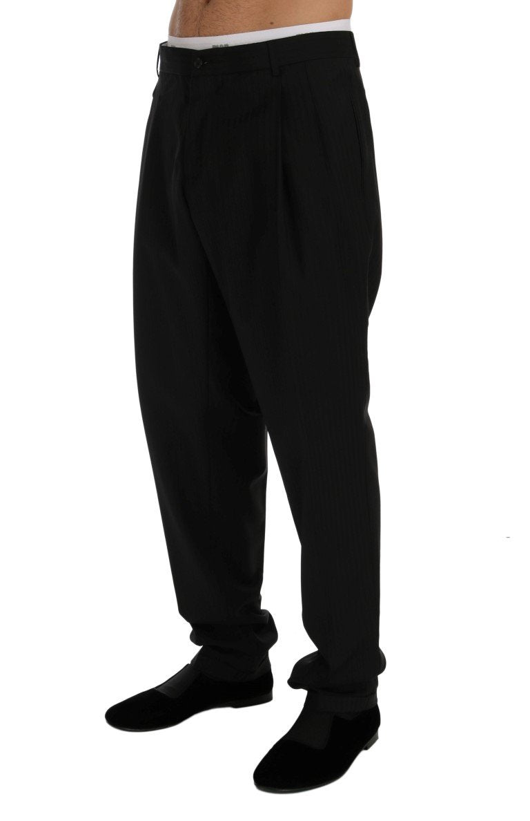 Black Striped Wool Stretch Pants