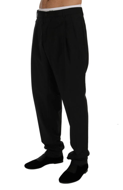 Black Striped Wool Stretch Pants