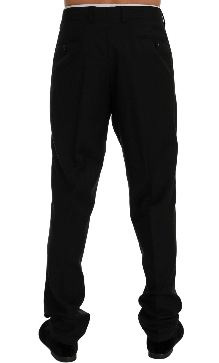 Black Striped Wool Stretch Pants