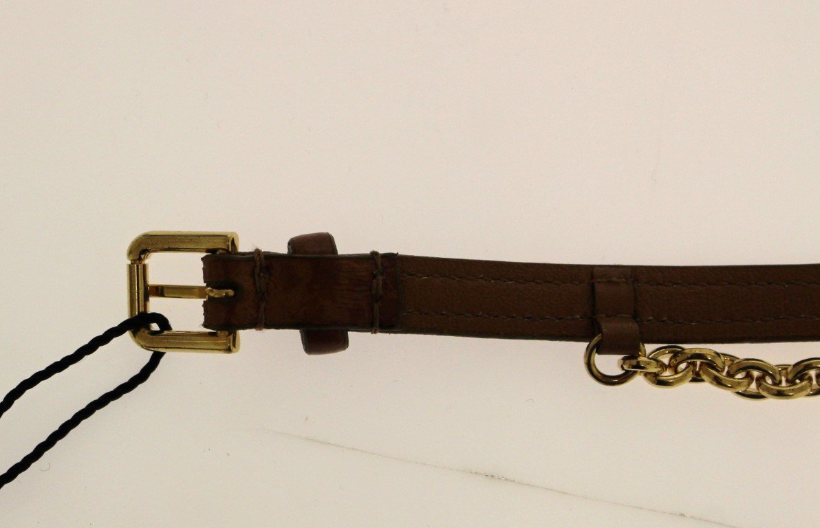 Brown Eel Leather Logo Belt