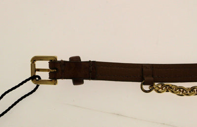 Brown Eel Leather Logo Belt