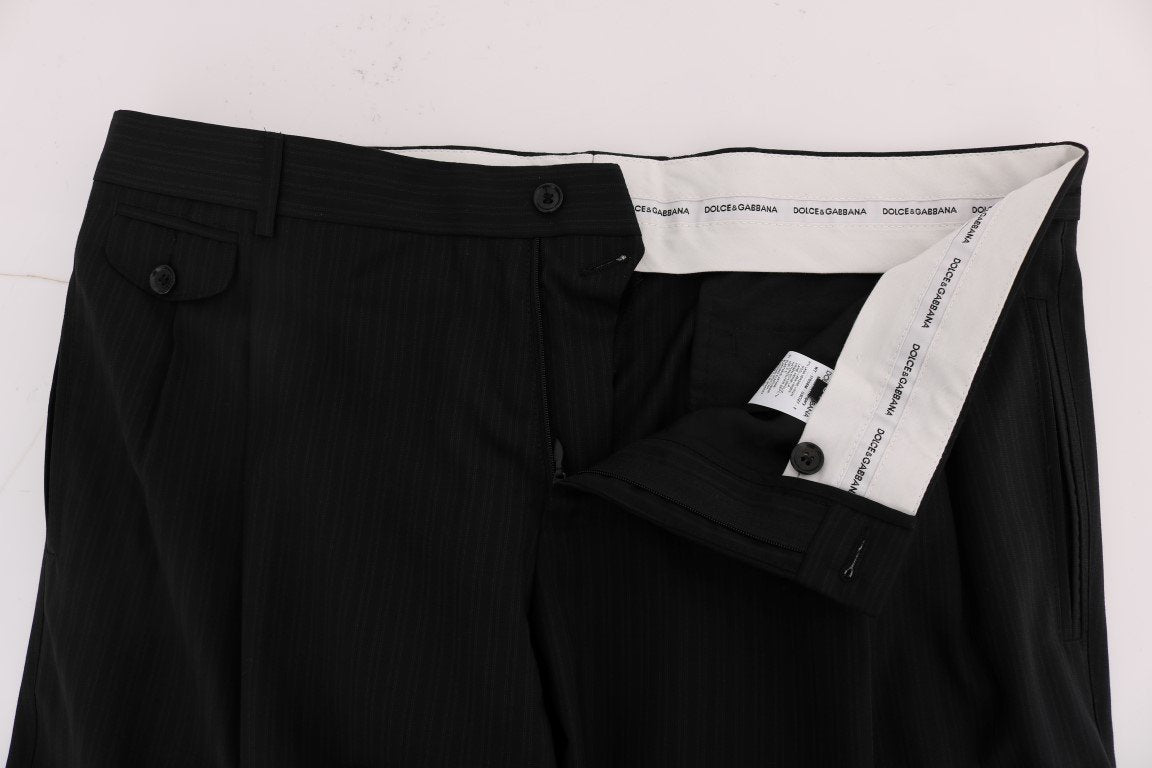 Black Striped Wool Stretch Pants