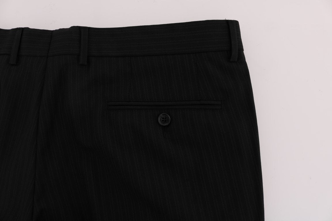 Black Striped Wool Stretch Pants
