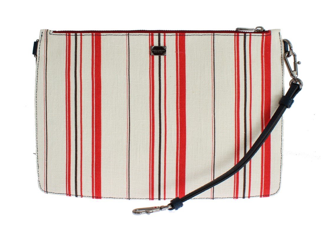 White Red Striped Linen Shoulder Messenger Bag