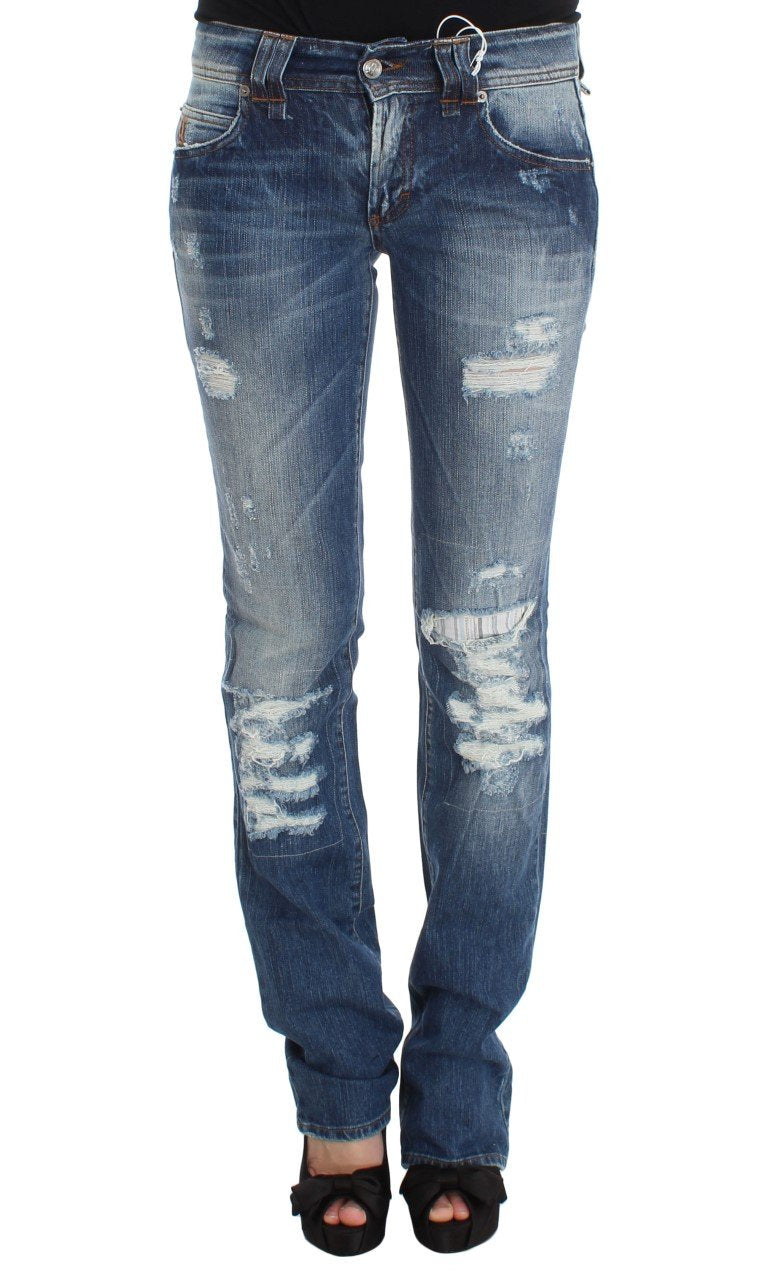Blue Wash Cotton Blend Slim Fit Bootcut Jeans