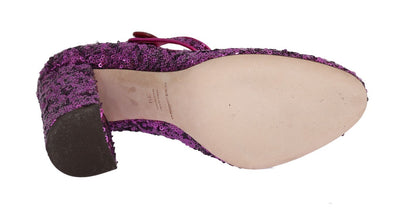 Purple Sequined Mary Janes Leather Shoes