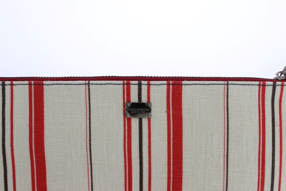 White Red Striped Linen Shoulder Messenger Bag