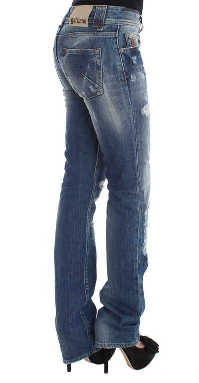 Blue Wash Cotton Blend Slim Fit Bootcut Jeans