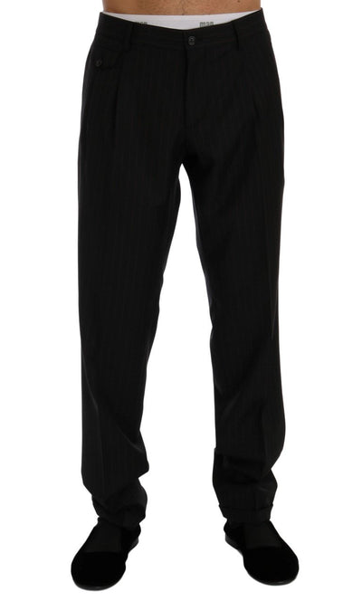 Gray Striped Wool Stretch Pants