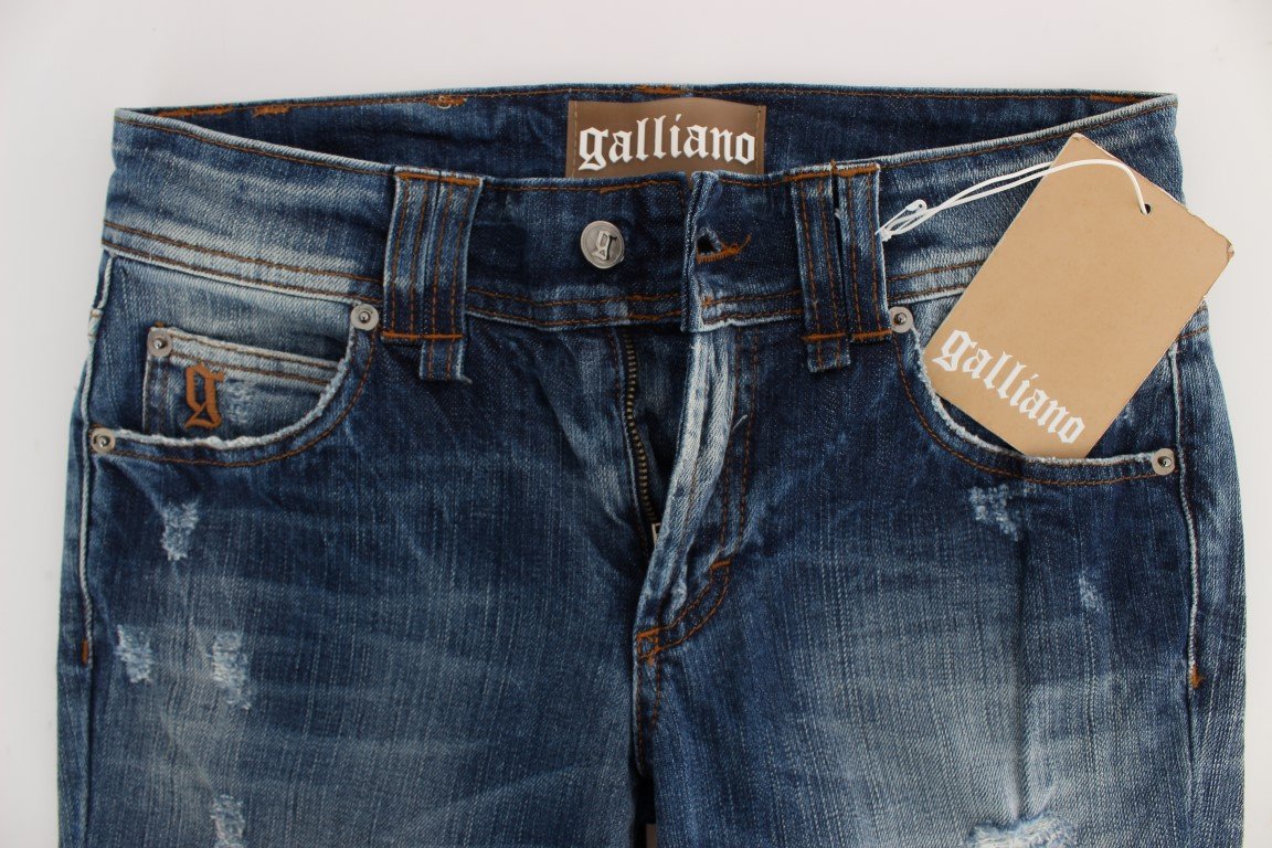 Blue Wash Cotton Blend Slim Fit Bootcut Jeans