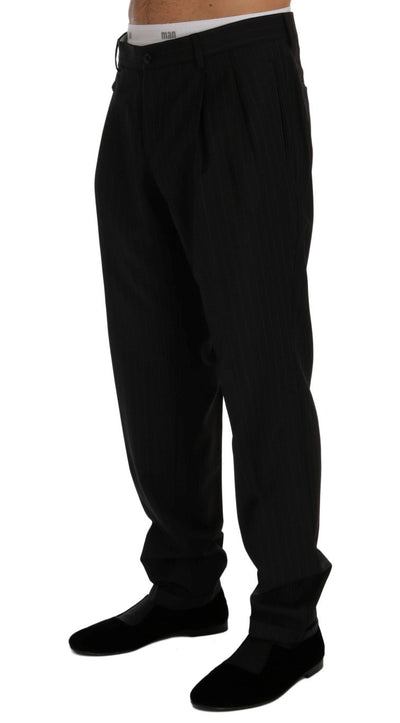 Gray Striped Wool Stretch Pants