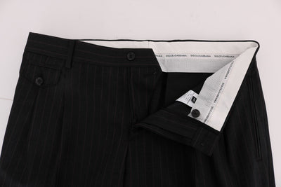 Gray Striped Wool Stretch Pants