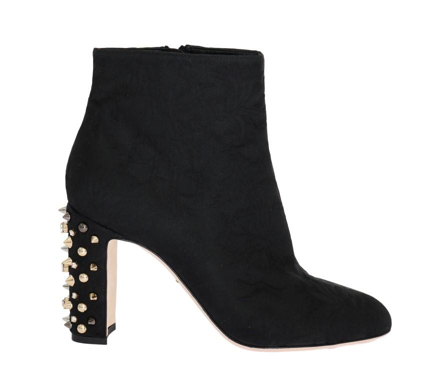 Black Canvas Floral Crystal Boots