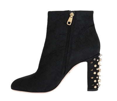 Black Canvas Floral Crystal Boots