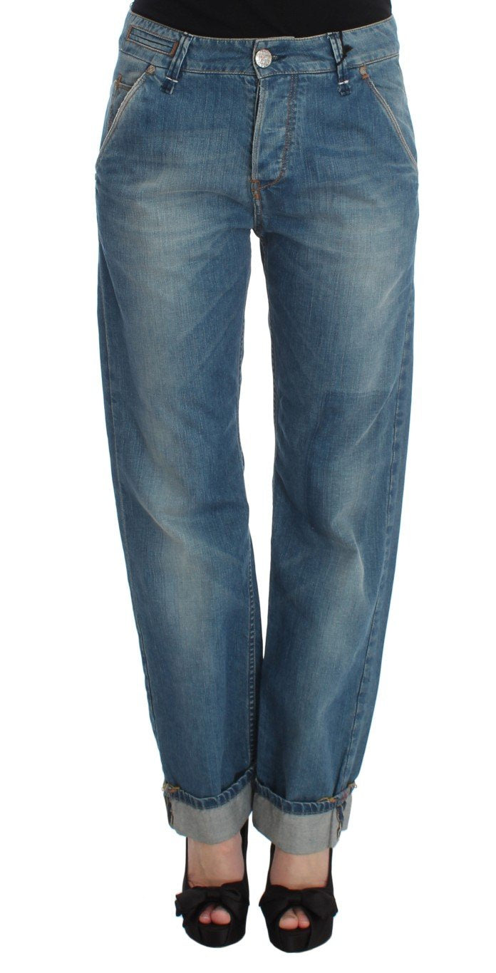 Blue Cotton Loose Fit Boyfriend Jeans