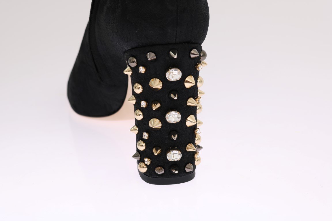 Black Canvas Floral Crystal Boots