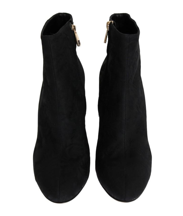 Black Canvas Floral Crystal Boots