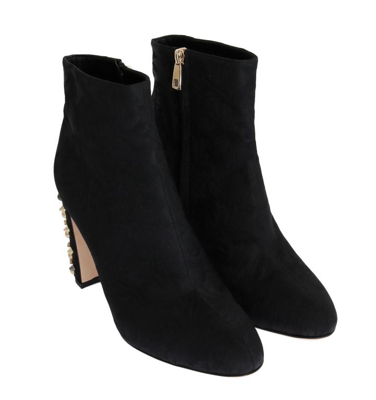 Black Canvas Floral Crystal Boots