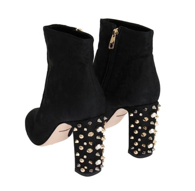 Black Canvas Floral Crystal Boots