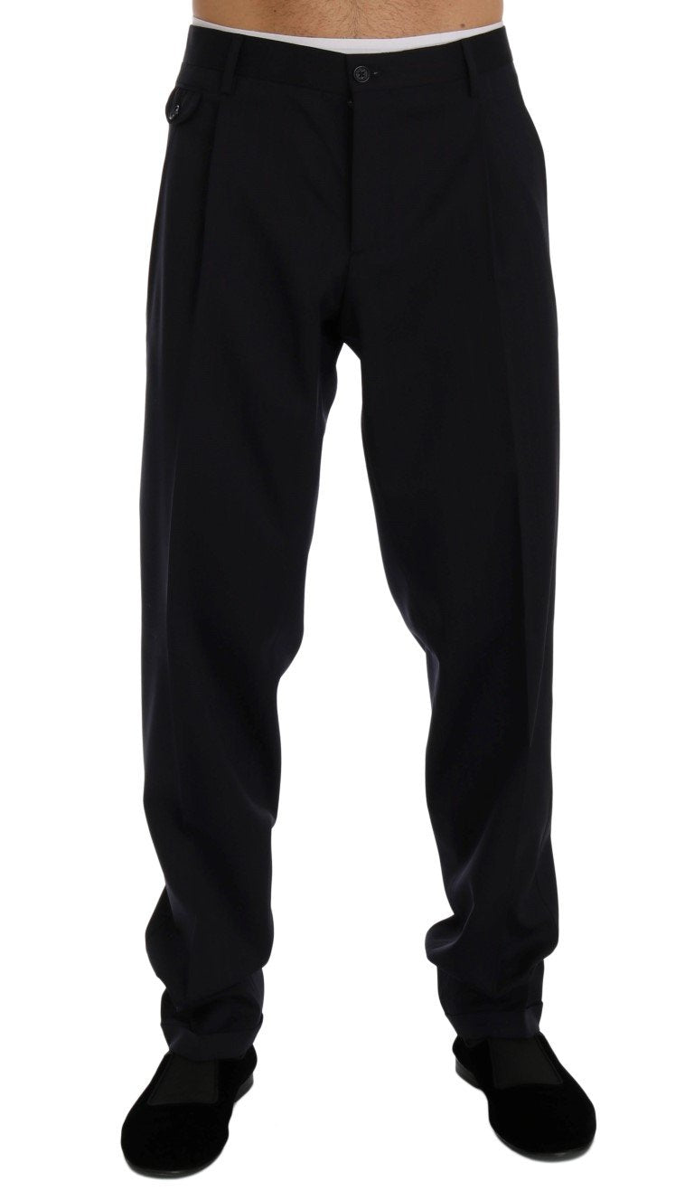 Blue Striped Wool Stretch Pants