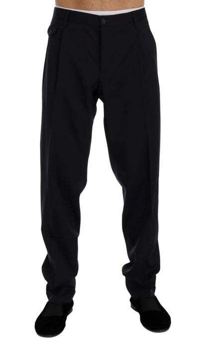 Blue Striped Wool Stretch Pants