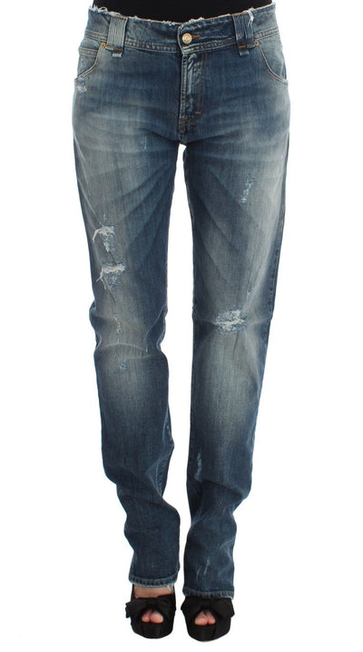 Blue Wash Cotton Blend Boyfriend Fit Jeans