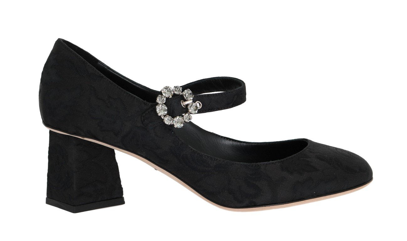 Black Canvas Leather Mary Janes Shoes