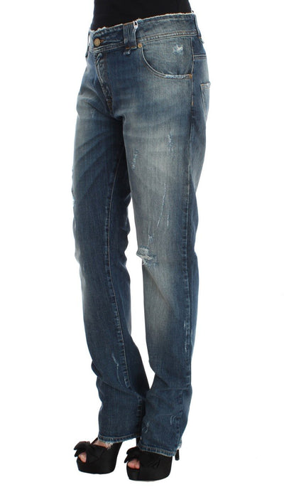 Blue Wash Cotton Blend Boyfriend Fit Jeans