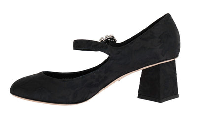 Black Canvas Leather Mary Janes Shoes