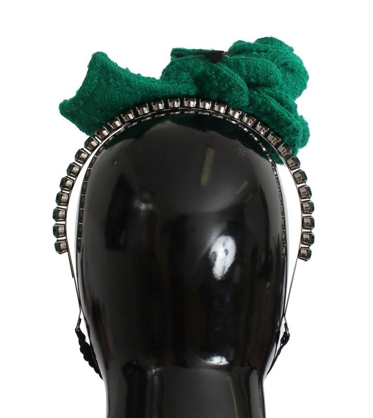 Green Roses Floral Crystal Silver Headband