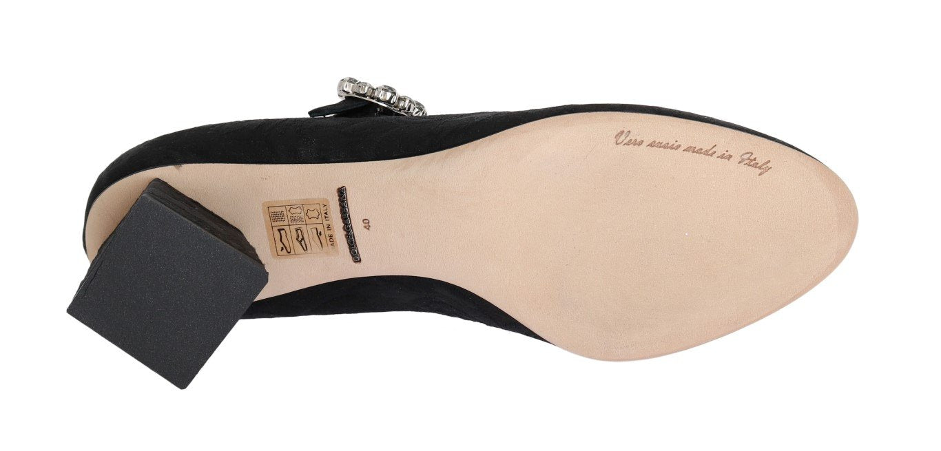Black Canvas Leather Mary Janes Shoes