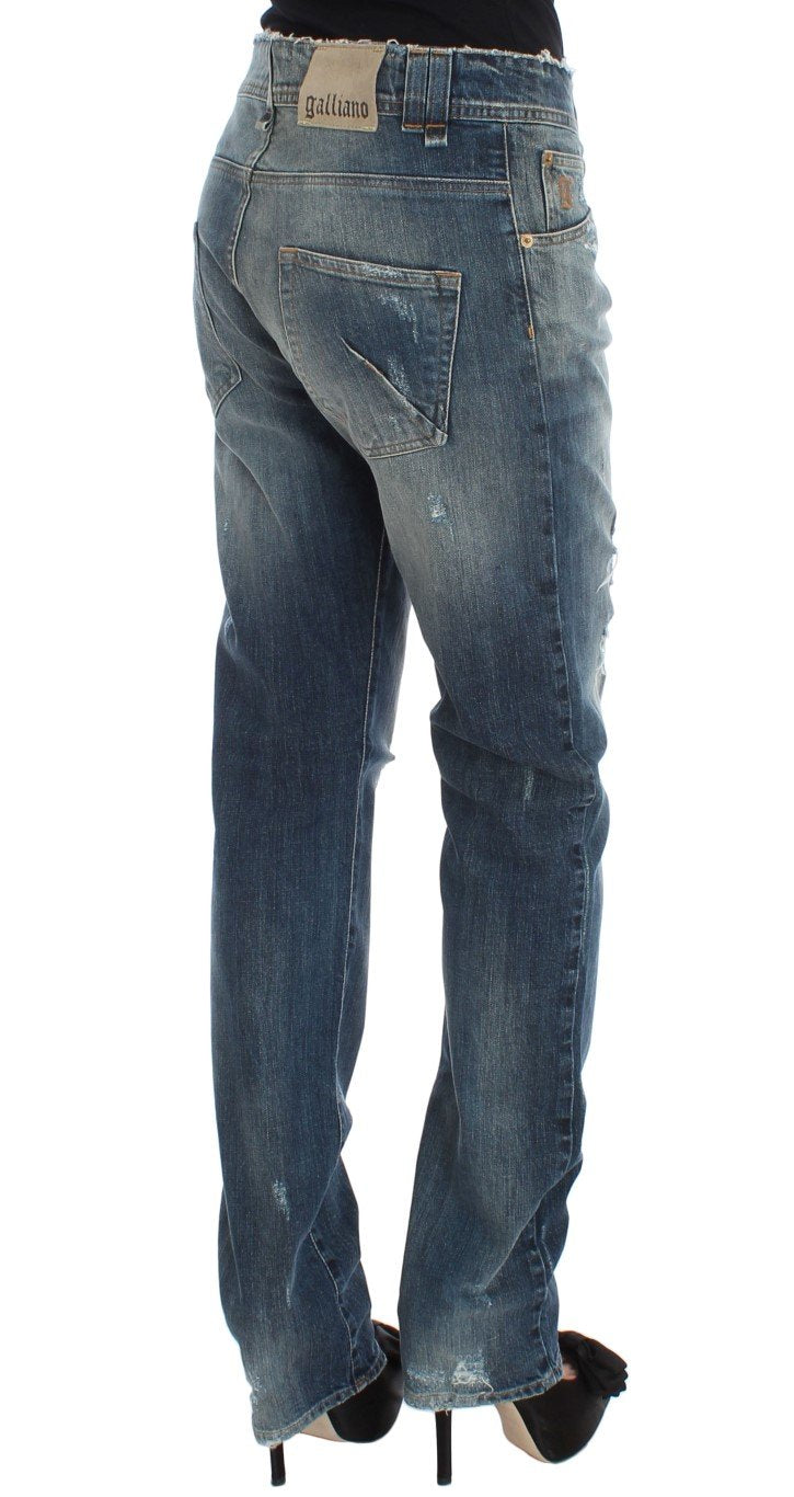 Blue Wash Cotton Blend Boyfriend Fit Jeans