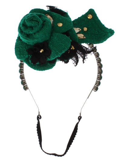Green Roses Floral Crystal Silver Headband