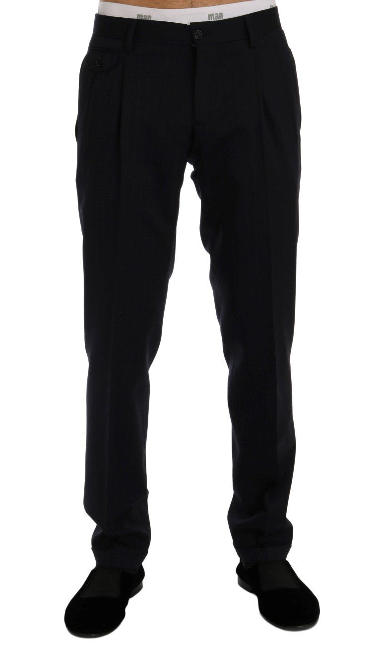 Blue Striped Wool Stretch Pants