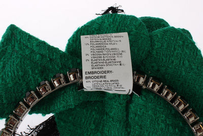 Green Roses Floral Crystal Silver Headband